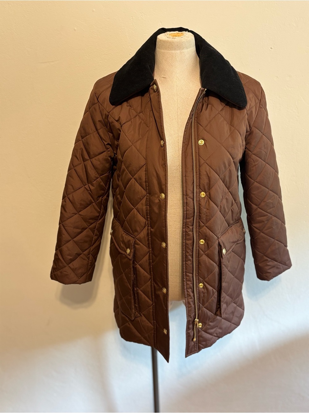 J.CREW Quilted Barn Jacket Brown Black Corduroy Collar Style XSP - Picture 4 of 9